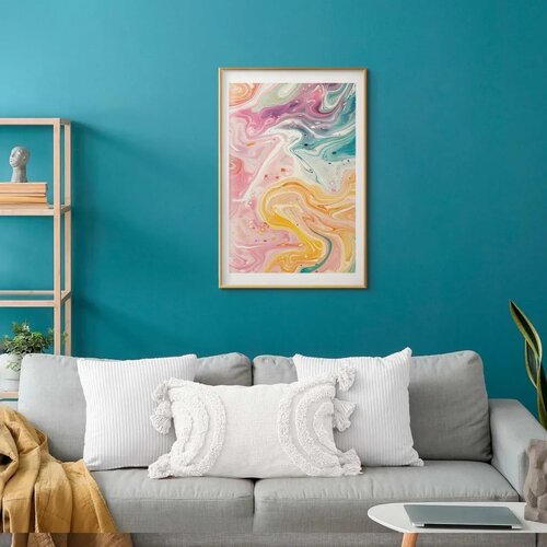 Plakat Colorful Chaos - dynamic shapes in shades of pink yellow and blue 21x30 Zlatni okvir s margom Slike
