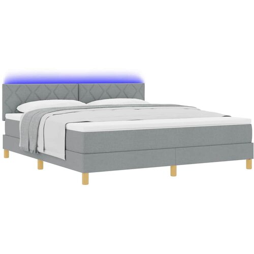  LED Box Spring Krevet Svijetlo siva 180 x 200 cm tkanina Slike