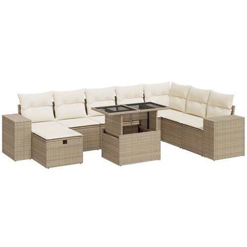 vidaXL 9-dijelni set vrtnih sofa s jastucima bež od poliratana Cijene