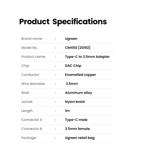 Ugreen adapter USB-C na 3.5mm audio - polybag Cene
