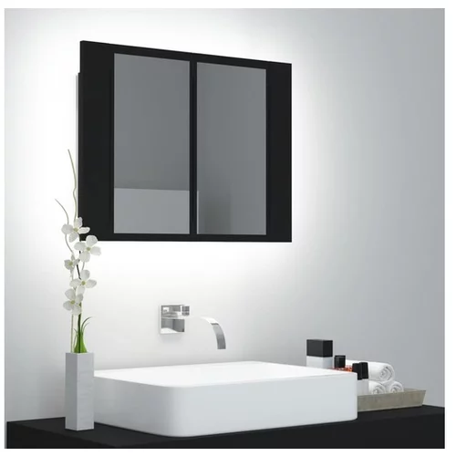  LED kopalniška omarica z ogledalom črna 60x12x45 cm