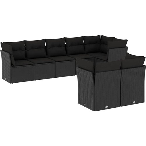  8-dijelni set vrtnih sofa od poliratana s jastucima crni Slike