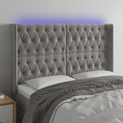 The Living Store led posteljno vzglavje svetlo sivo 147x16x118/128 cm žamet - led vzglavje, (21418709) Slike