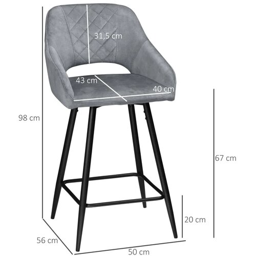  Set od 2 barske stolice u retro stilu bar&amp;scaron;unasti izgled uključujući oslonac za noge 50 cm x 56 cm x 98 cm sive Slike