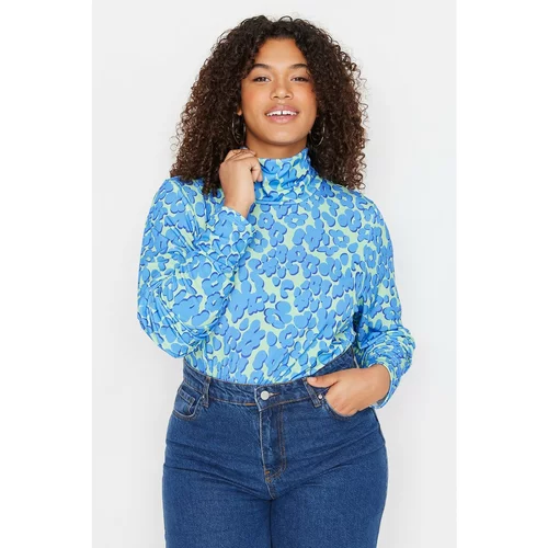 Trendyol Curve Blue Floral Patterned Knitted Body