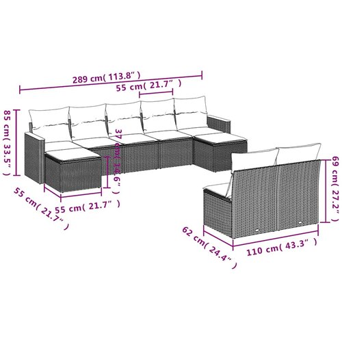  9-dijelni set vrtnih sofa s jastucima crni od poliratana Crna 61 x 62 x 69 cm Slike