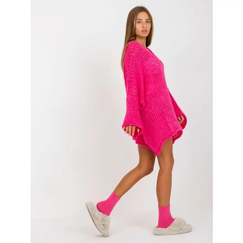 Fashion Hunters Fluo pink oversize V-neck sweater OCH BELLA