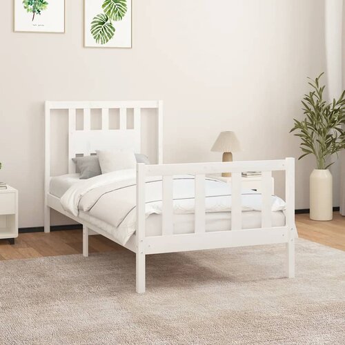 VidaXL Posteljni okvir z vzglavjem bel trdna borovina 90x200 cm Slike