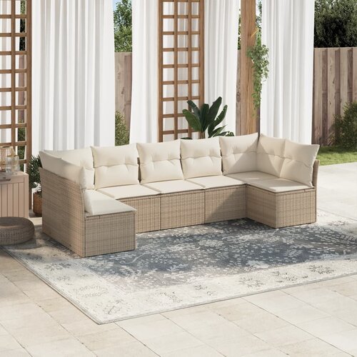 vidaXL 7-dijelni set vrtnih sofa od poliratana s jastucima bež Cijene