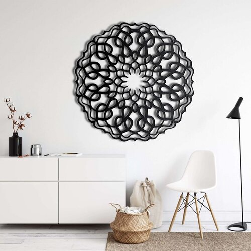 Wallxpert metalni zidni ukras 5094, okrugla mandala od isprepletanih petlji, 44 x 44 cm, crni Cene