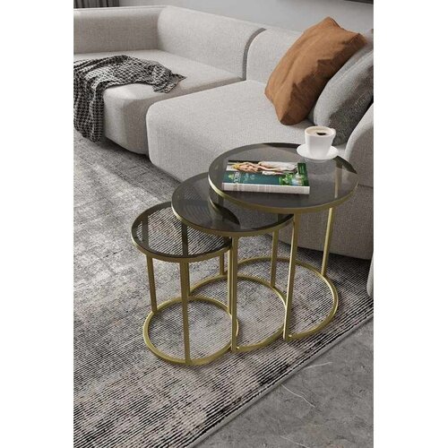 Hanah home Milas 3 set stolića (umetnuti), zlatna/dimljena (3 kom) Slike