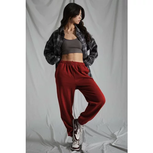 Madmext Women's Claret Red Oversized Sweatpants With An Elastic Waist