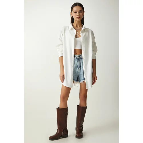 Happiness İstanbul Women's White Crinkle Oversize Shirt