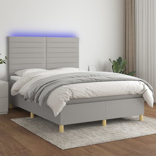 The Living Store Box spring postelja z vzmetnico LED svetlo siva 140x190cm blago - Box Spring Postelja, (21517519) Slike
