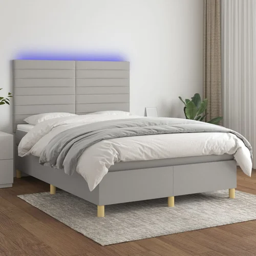 The Living Store Box spring postelja z vzmetnico LED svetlo siva 140x190cm blago - Box Spring Postelja, (21517519)