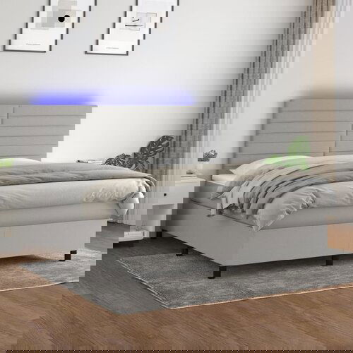 VidaXL Box spring postelja z vzmetnico LED sv. siva 180x200 cm blago Slike