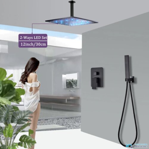  LED podometni tuš sistem črne ali krom barve | tuš panel EYN PT50089 - 30 cm, Črna Cene