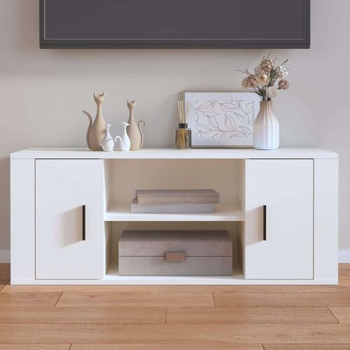 TV ormarić bijeli 100 x 35 x 40 cm od konstruiranog drva Slike