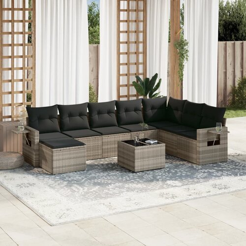 VidaXL 9-dijelni set vrtnih sofa od poliratana s jastucima svjetlosivi Slike