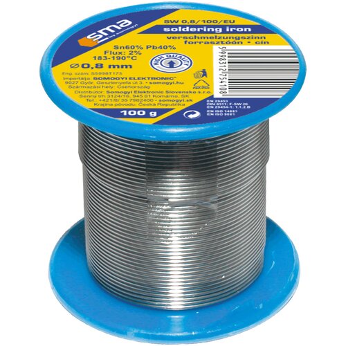Tinol Spajkalna žica SMA, &amp;Oslash;0.8 mm, 100g - SW 0.8/100 Slike