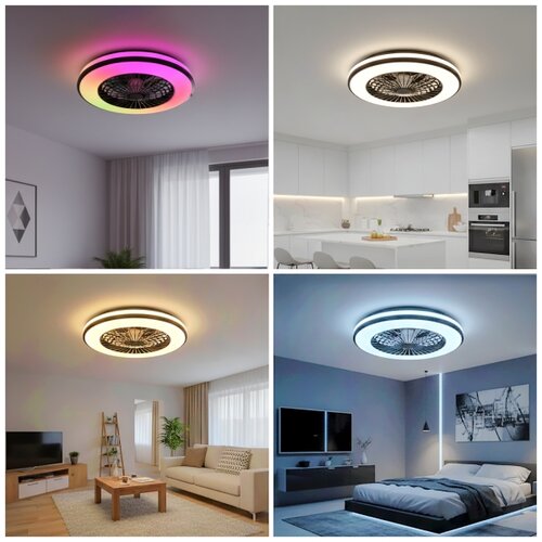  LED RGBW prigu&amp;scaron;iva stropna svetiljka sa ventilatorom VENTELUX LED/48W/230V crna + daljinski upravljač Slike