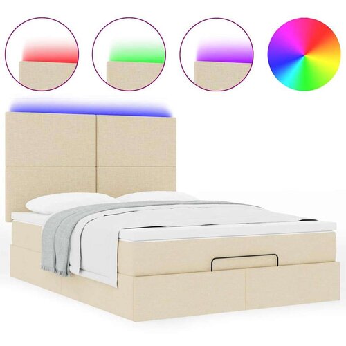  Otomanski krevet s madracem i LED krem 140x190 cm tkanine Slike
