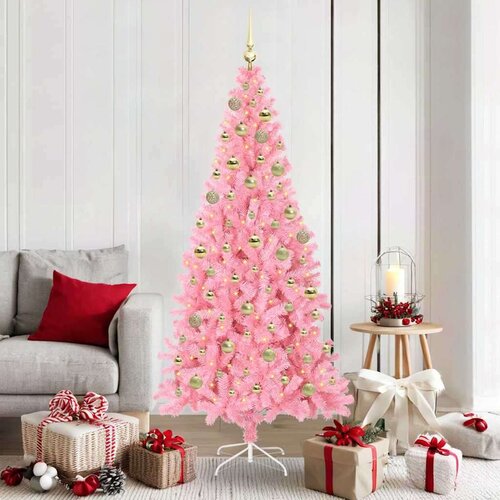 vidaXL Božično drevo med 300 LED z stojalom Roza 180 cm PVC Cene