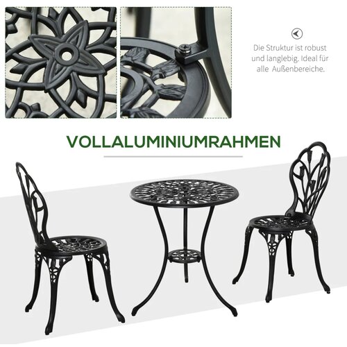  Vodootporni bistro set za 2 osobe: 1 stol + 2 stolice s otvorom za suncobran pogodan za vi&amp;scaron;e lokacija aluminij crna Slike