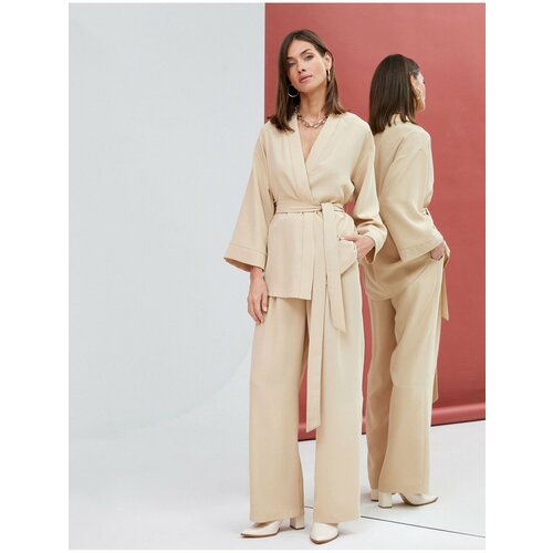 Koton Fabric Palazzo Trousers with Pockets, Belted Waist and Pleated. Slike