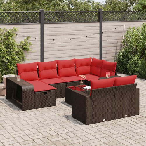 VidaXL 11-dijelni set vrtnih sofa od poliratana s jastucima smeđi Slike
