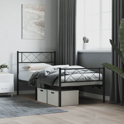 VidaXL Metalni okvir kreveta uzglavlje i podnožje crni 75x190 cm Slike