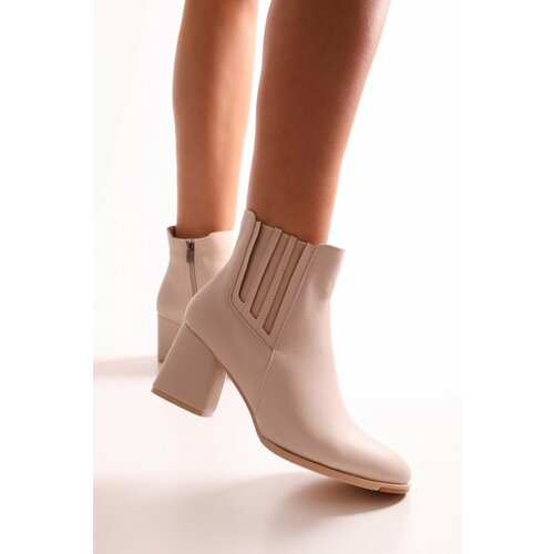 Shoeberry Women's Misty Beige Skin Heeled Boots Beige Skin Slike
