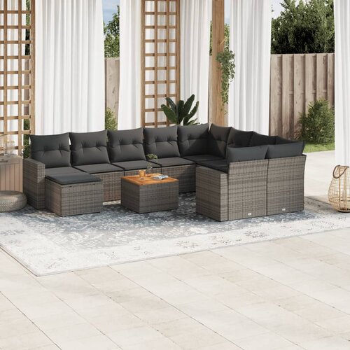 vidaXL 11-dijelni set vrtnih sofa od poliratana s jastucima sivi Cijene