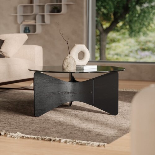 Umbra Crni okrugao stolić za kavu sa staklenom pločom stola 87x87 cm Madera &amp;ndash; Slike