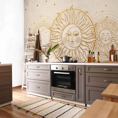  Foto tapeta - Golden Sun and Moon - Artistic Illustration in Retro Style 150x105 Vodootporna Slike