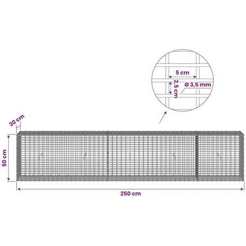  Gabion s žicom debljine 3 5 mm i mrežom 5x2 5 cm 250x30x50 cm - 30 cm 50 cm 250 cm Slike