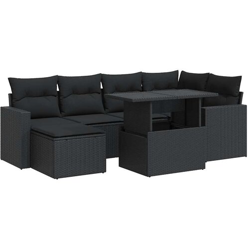 VidaXL 7-dijelni set vrtnih sofa od poliratana s jastucima crni Slike
