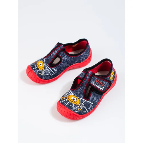 SHELOVET Black and red Velcro slippers spider