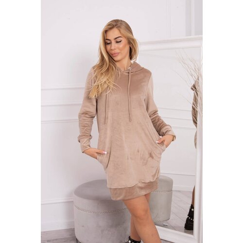 Kesi Velour dress with a hood in beige color Slike