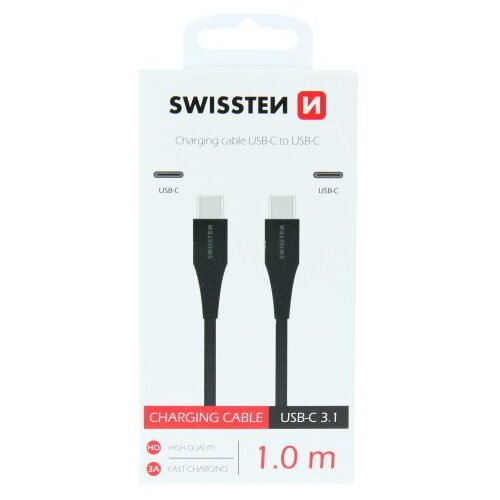 Swissten kabel USB-C/USB-C, 3A, 1m, crni Cene