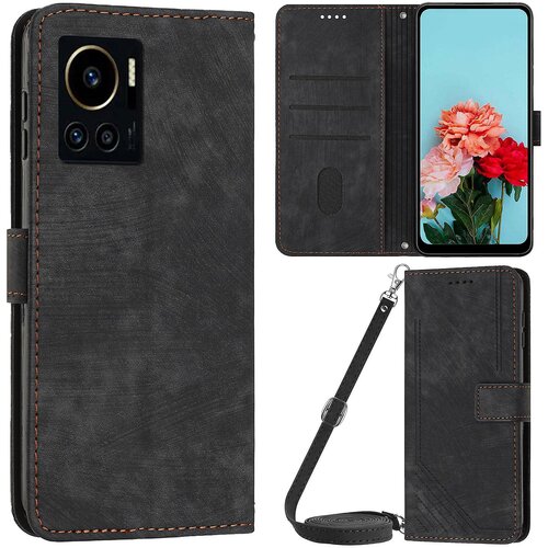 INORCO Protipra&amp;scaron;na usnjena torbica za telefon z denarnico iz PU za Infinix Note 12 VIP 4G, ovitek za telefon z vtisnjenimi črtami na stojalu s trakovi, (22035745) Slike