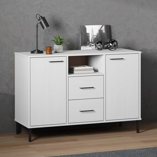 vidaXL Komoda s metalnim nogama bijela 113x40x77 cm masivno drvo OSLO Cijene