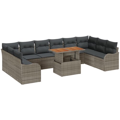 vidaXL 11 delni vrtni sofa set s blazinami siva poli ratan, 2-sedežna vrtna sofa s shrambo in blazinami siva poli ratan Cene