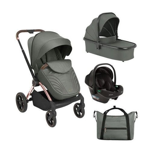 Kikka Boo kolica KARA army green premium set 3in1 sa tvrdom korpom i autosedi&amp;scaron;tem I-TRAIL I-SIZE black Slike