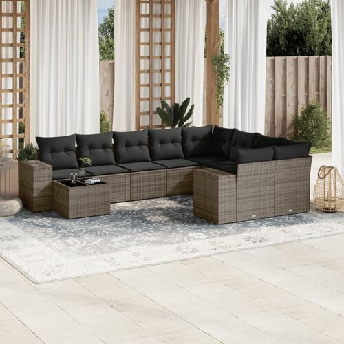  10-dijelni set vrtnih sofa od poliratana s jastucima sivi Slike
