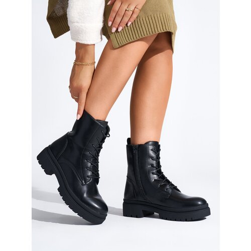 Shelvt women's black lace-up ankle boots Cene