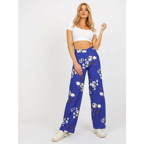 Fashion Hunters Cobalt Blue Wide Fabric Flowered Trousers Slike