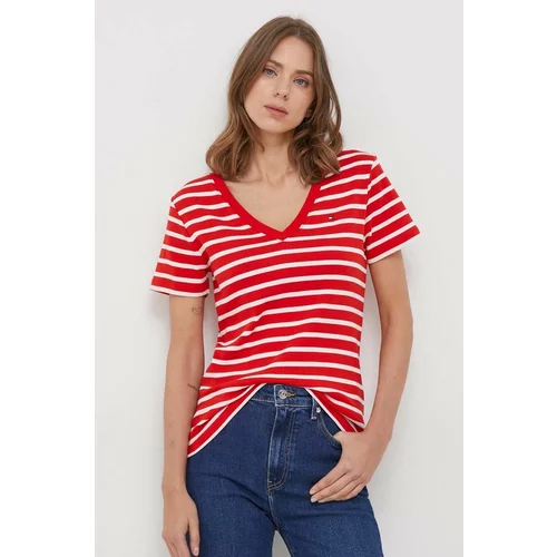 Tommy Hilfiger Pamučna majica za žene, boja: crvena