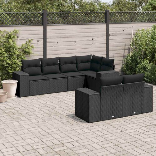  7-dijelni set vrtnih sofa od poliratana s jastucima crni Cijene