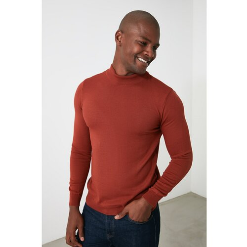 Trendyol Cimet muški polovični ribarski pleteni džemper crna | tamnocrvena Slike